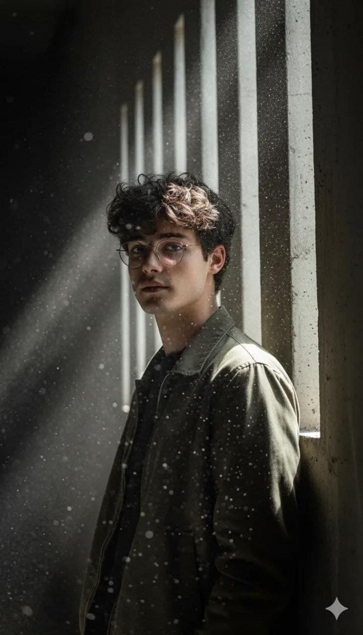 Man Standing Light Beams Portrait